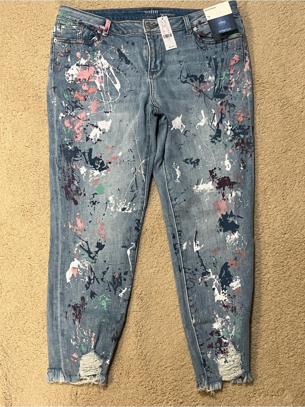 New York & Company Soho Boyfriend Jeans With Multi-color Paint Splatter Sz 12